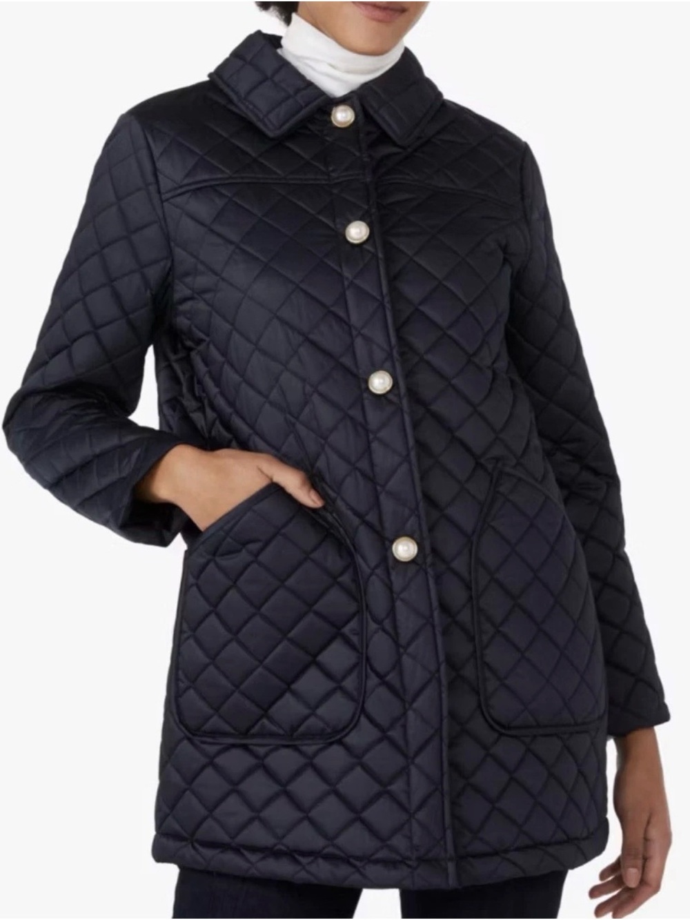 Nordstrom Midnight Navy Quilted Puffer Jacket with Pearl Buttons